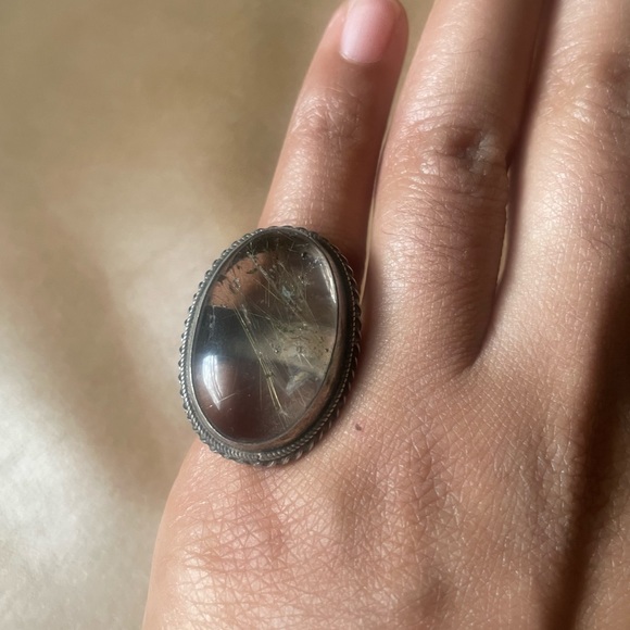 Vintage stone quartz crystal 925 marked sterling silver ring clear statement - Picture 4 of 7